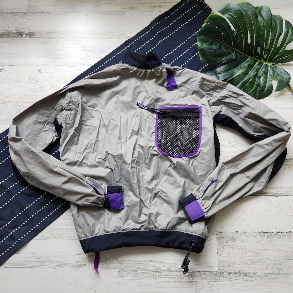Patagonia Vintage Paddling Kayak Pullover Jacket Grey Purple Nylon Size Medium